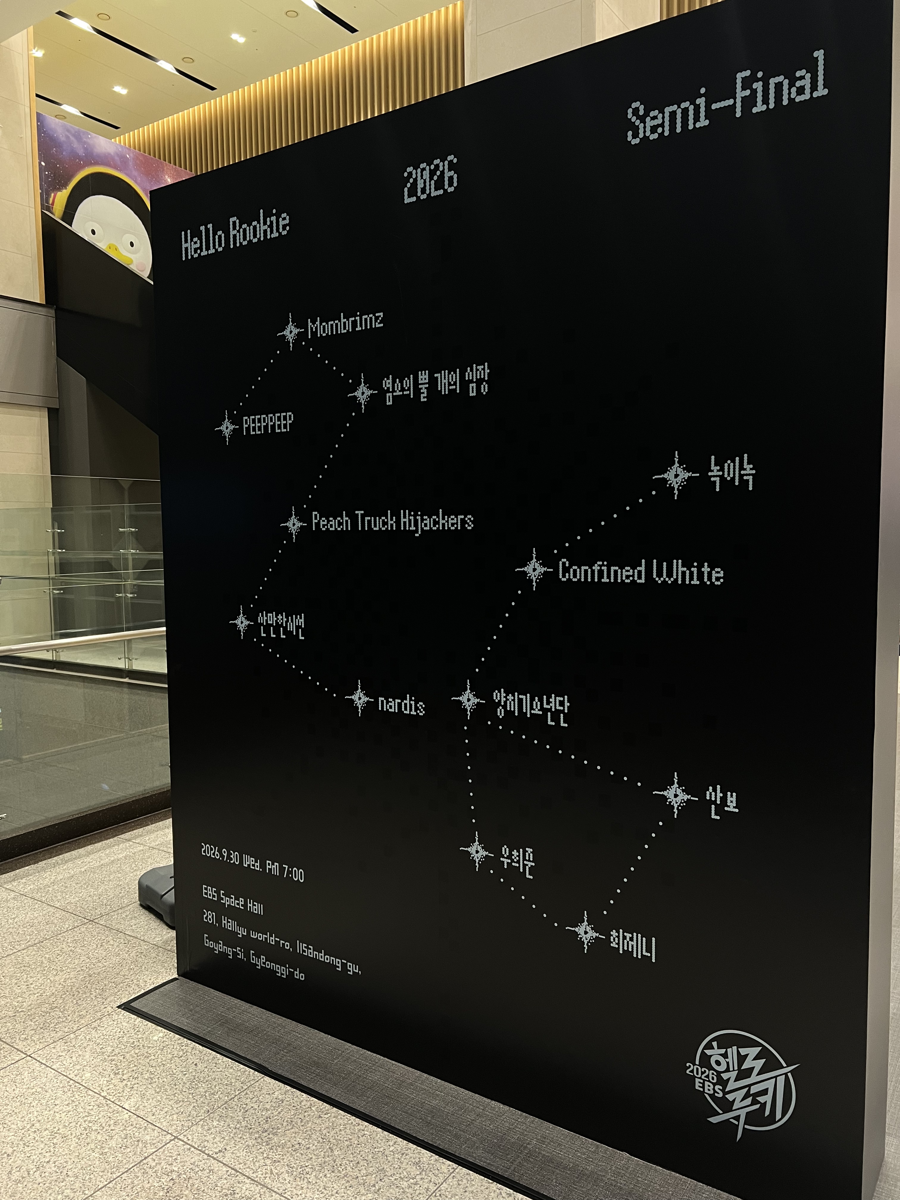 Installation view, semi-final constellation board