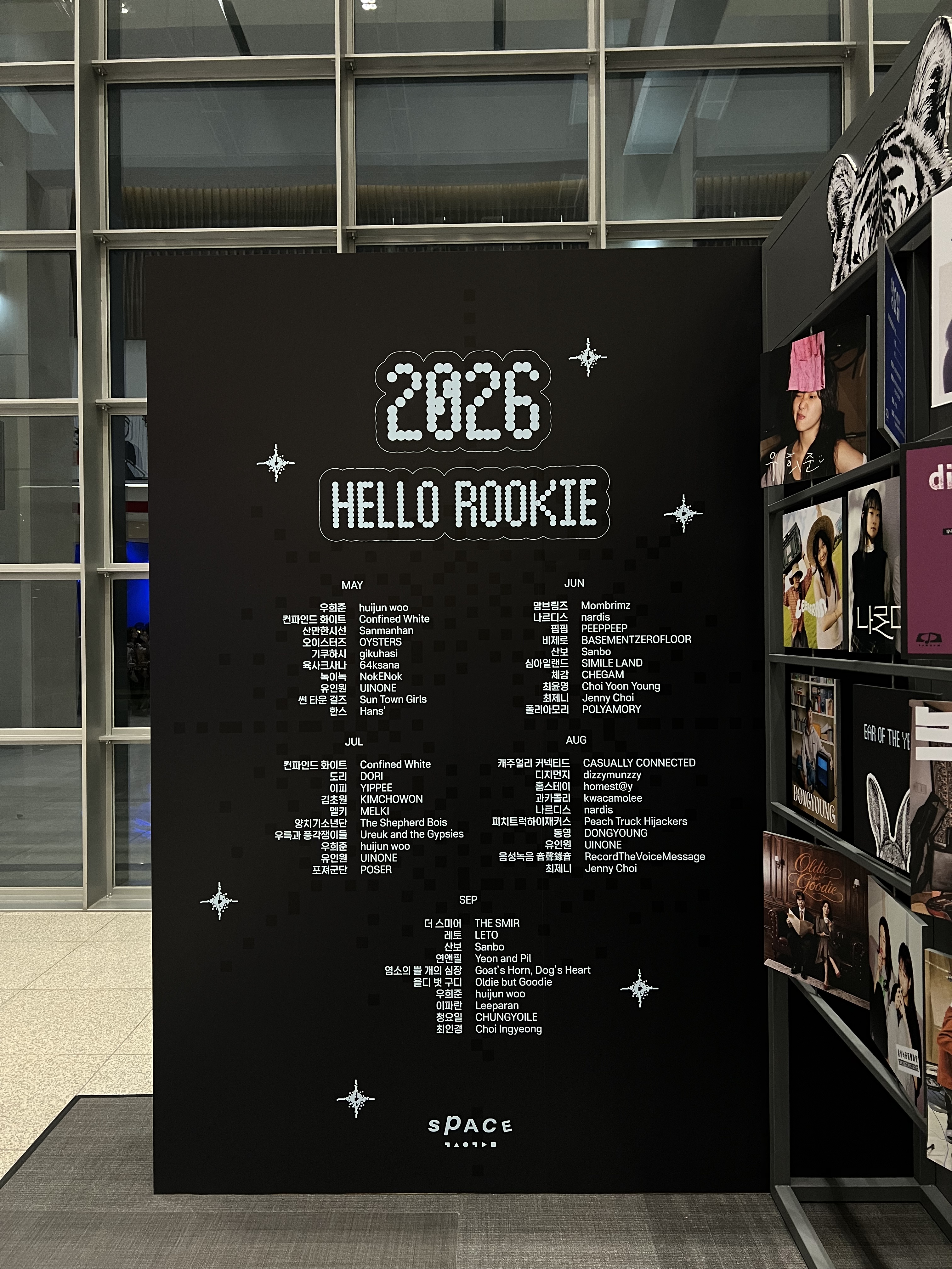 Installation view, monthly roster board